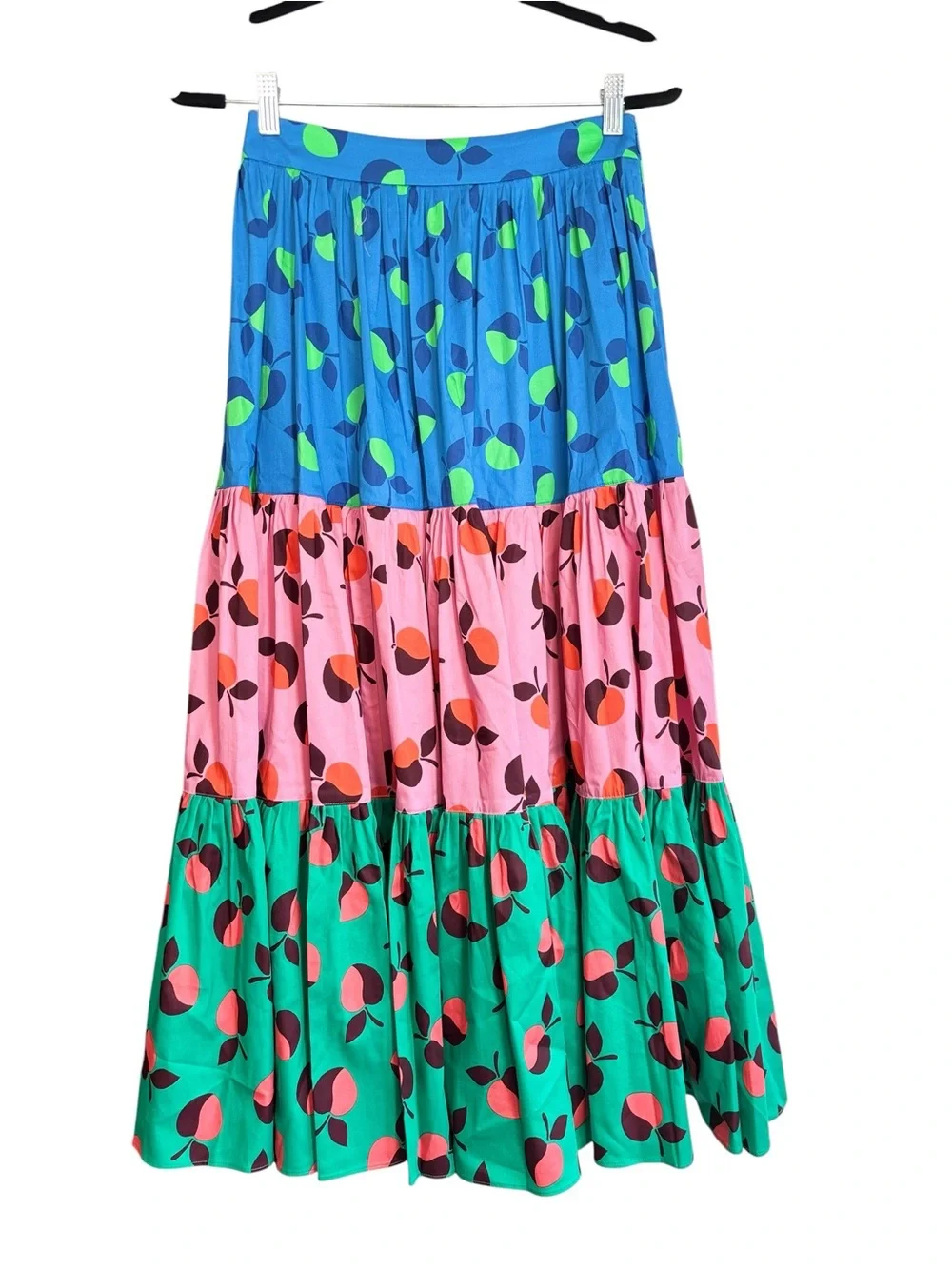 kate spade Colorblock Tiered Midi Skirt in Blue, Pink & Green